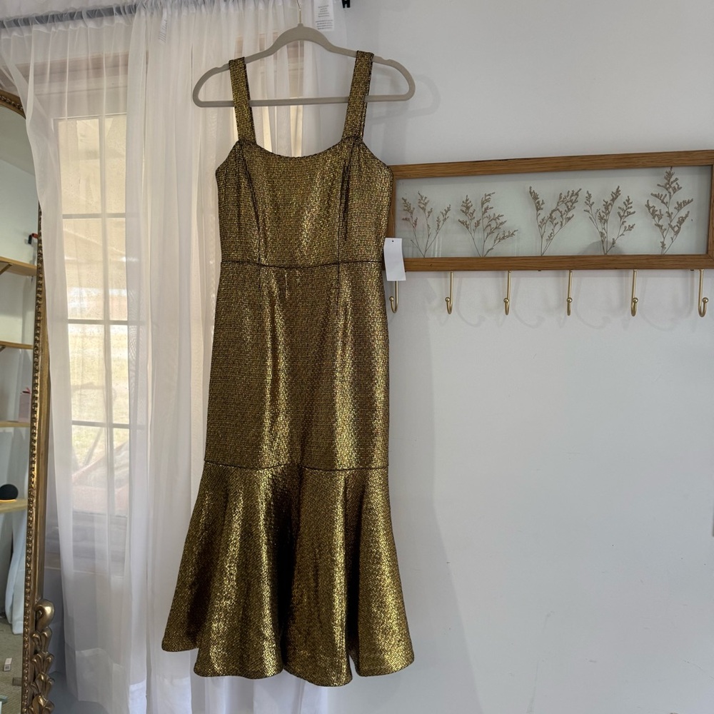 Mestiza Jody Tweed Midi Dress Metallic Gold NWT - Picture 4 of 7